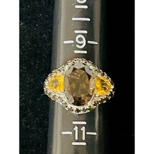 HSN Ring Large Brown and Amber Rhinestone Crystals Size 10 925 ss